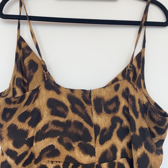 NEW PLT Tan Leopard-Print Cowl Neck Frill Split Midi Dress size 16 - Picture 7 of 10